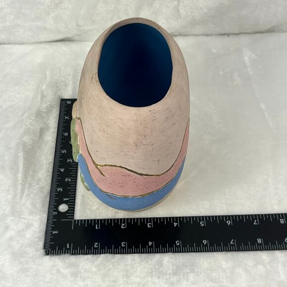 Southwestern Desert Scene Pottery Vase Cactus Sunset Relief Painted 5.5 Handmade - Picture 8 of 13